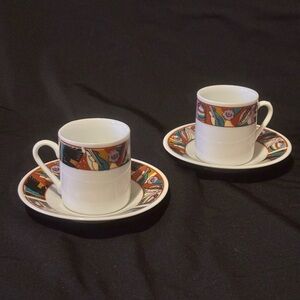 Colorful Patterned Espresso  Cups and Saucers. Set of 2.
